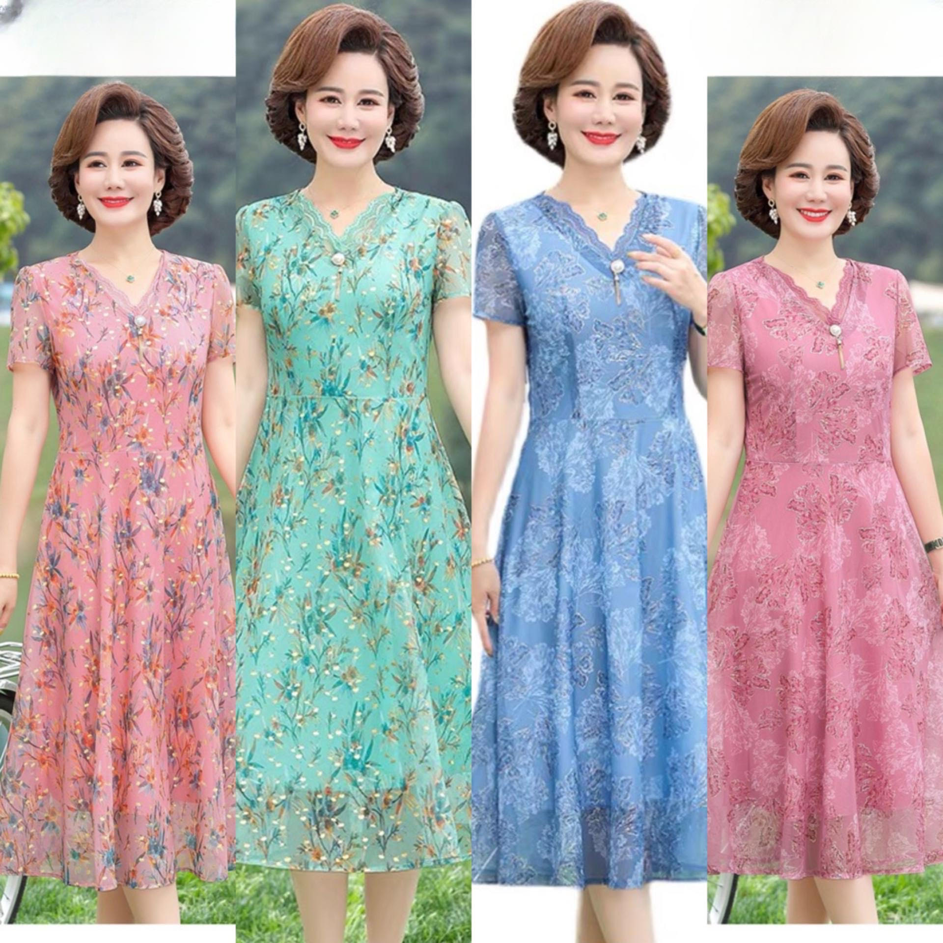 Đầm trung niên dự tiệc sang trọng, váy voan trung niên dự tiệc