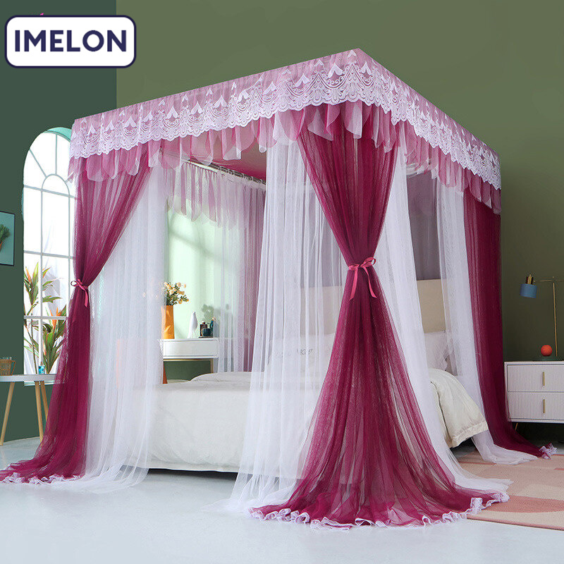 IMELON quả tặng miễn phí TOÀN CỬA HÀNG Màn chống muỗi màn che, chống muỗi, thoáng khí không ngột ngạt, màn chống muỗi hai tầng hai cột, phong cách công chúa sang trọng, rèm giường chống muỗi kiểu công chúa
