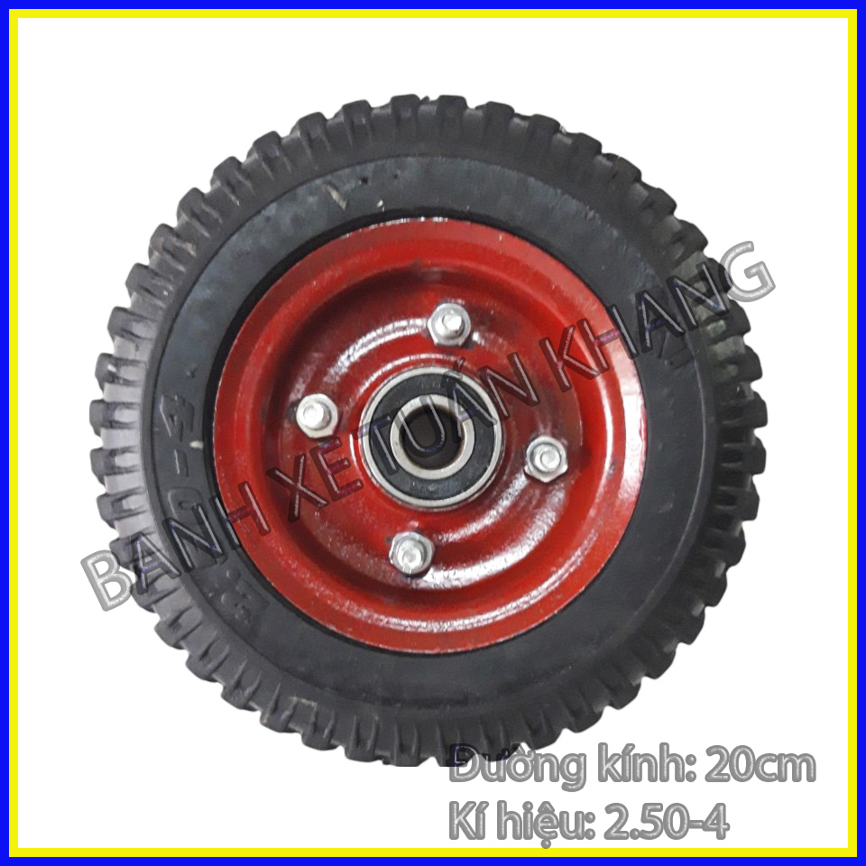 Bánh Xe Đẩy Hàng Cao Su Đặc Mâm Đỏ Đường Kính 20cm - Kí Hiệu 250-4 - Bánh Xe Tuấn Khang