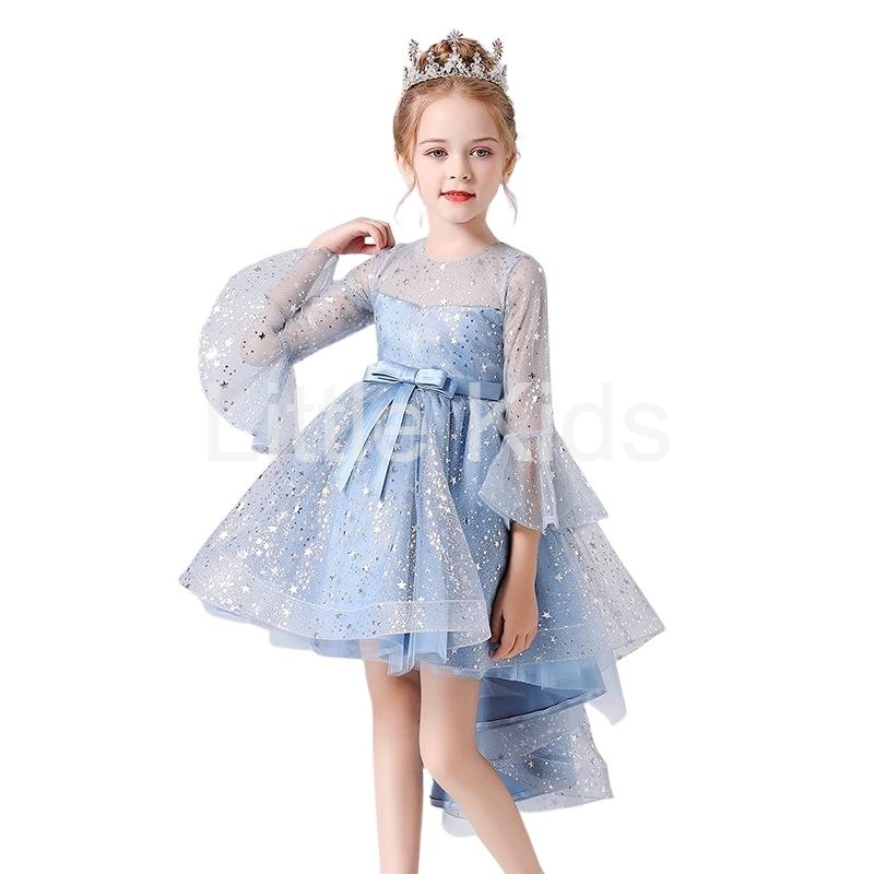 Váy đầm bé gái dễ thương, đầm công chúa váy đuôi dài dự tiệc cho bé màu xanh dương
