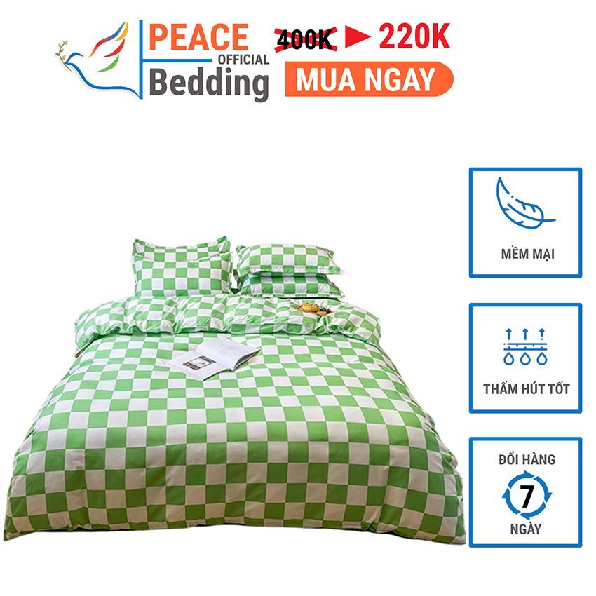 [FREESHIP] Bộ Vỏ Chăn Ga Giường Và 2 Vỏ Gối Đầu 4 Món Giá Rẻ Mẫu Caro Xanh Cốm Chất Liệu Cotton Poly Nhập Khẩu Hình Ảnh Dễ Thương Bền Màu Giặt Máy Thoải Mái Cho Nệm 1M2, M4, M6, M8, 2M