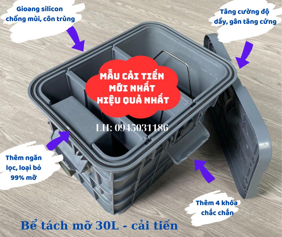 BỂ LỌC DẦU MỠ THỪA NHÀ BẾP CẢI TIẾN CÓ KHÓA + GIOANG CAO SU - TRÁNH TẮC ĐƯỜNG ỐNG THOÁT - LOẠI 30L LẮP GIA ĐÌNH, CHUNG CƯ, BIỆT THỰ