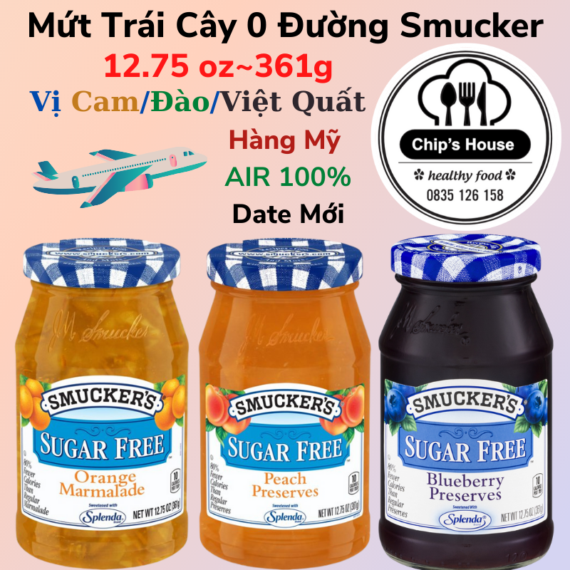 Mứt trái cây không đường smucker fruit jam sugar free cho người eat clean, gym, diet, keto, ăn kiêng, tiểu đường