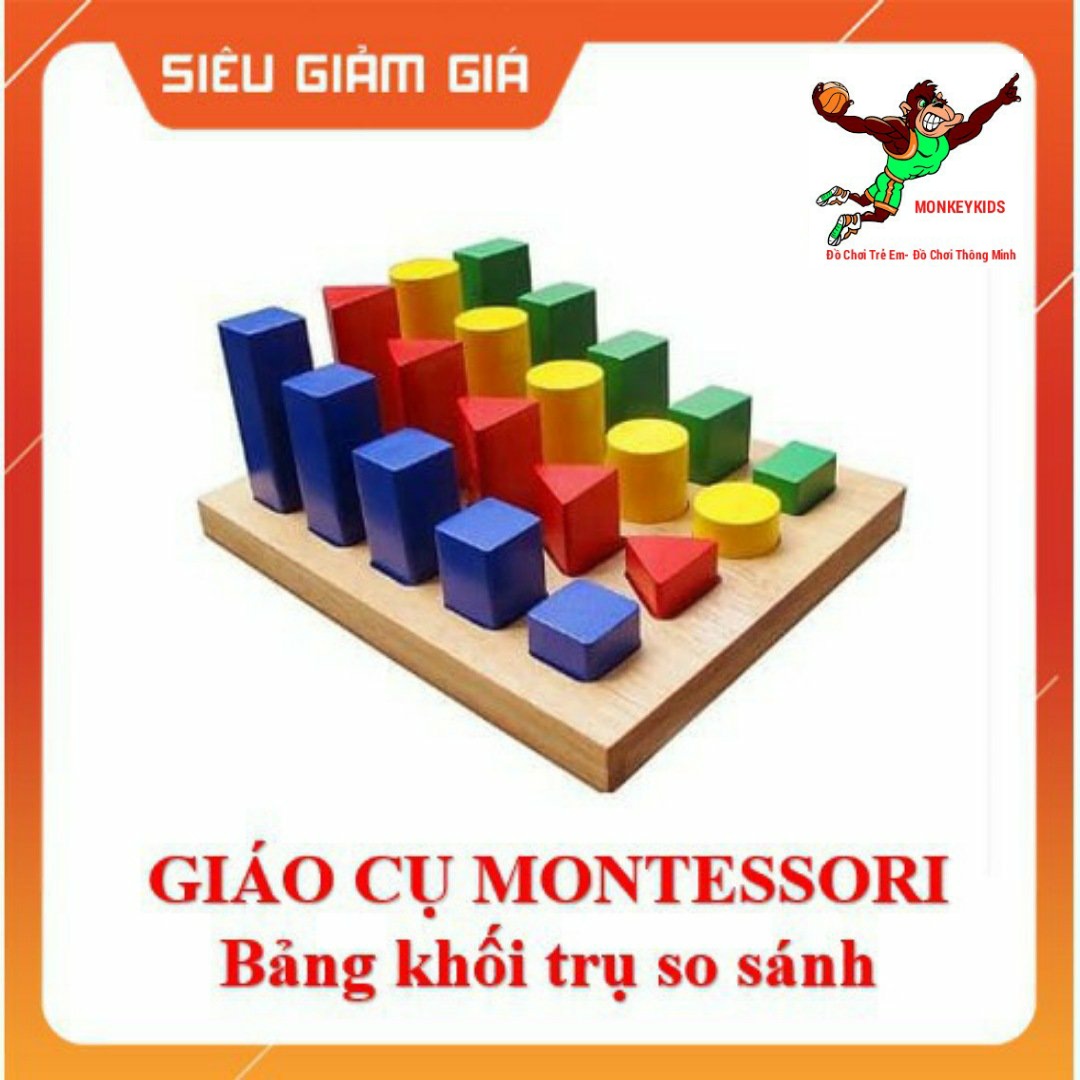 Giáo cụ Montessori - Bộ bảng khối trụ so sánh bằng gỗ hàng Việt Nam Monkeykids