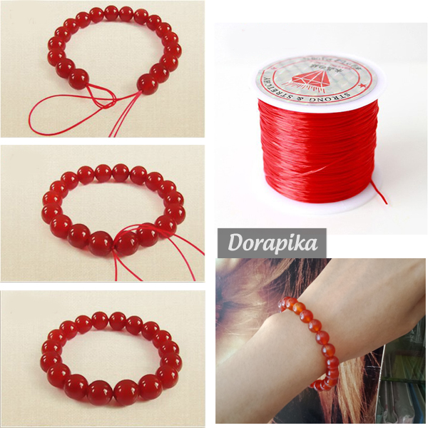 Dây cước chỉ lụa co giãn màu đỏ xỏ vòng tay handmade vòng đá phong thủy các loại