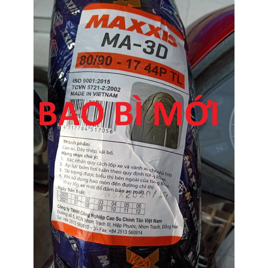 Vỏ xe Maxxis 80/90-17 ko ruột gai Kim Cương