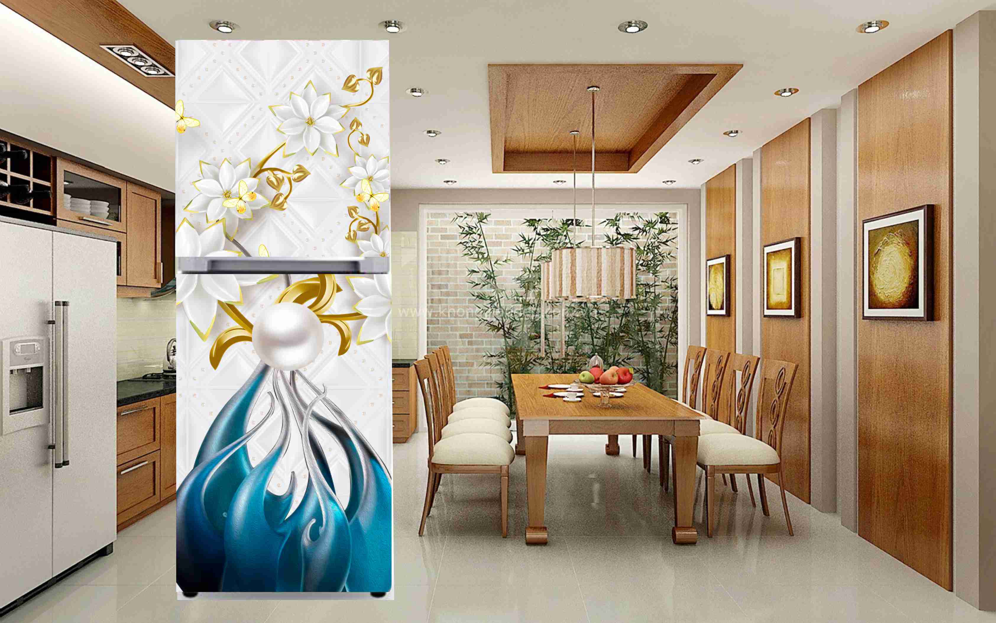 Miếng dán tủ lạnh mẫu bình hoa 3D - decal tủ lạnh đầy đủ kích thước cho mọi loại tủ lạnh