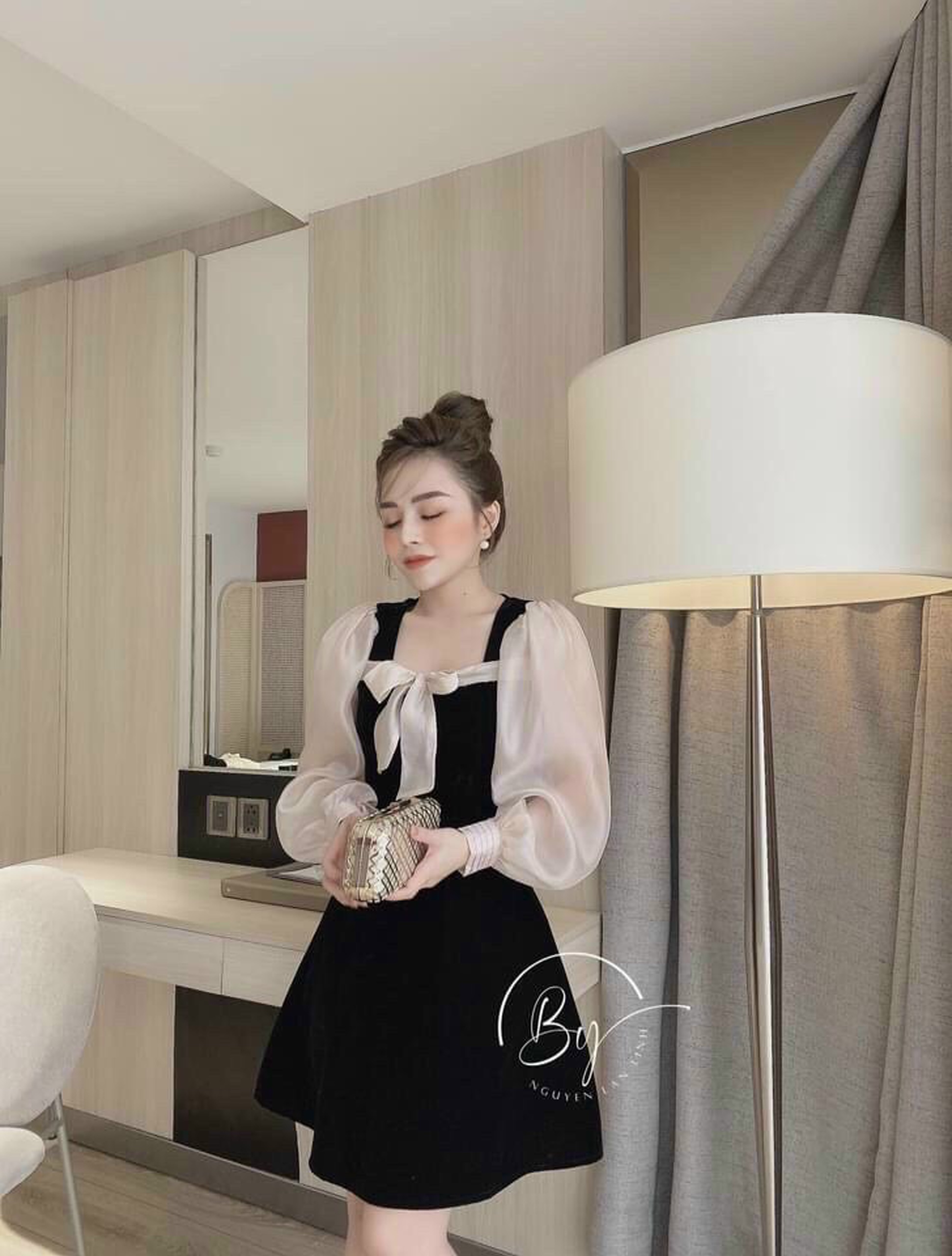 [HCM]Đầm nữ đi chơi phối tay bồng chất tơ bóng dễ thương[Ảnh thật shop chụp]