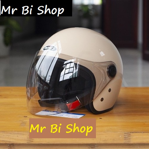 Mũ bảo Hiểm 3/4 kính dài GRO - màu kem sang trọng