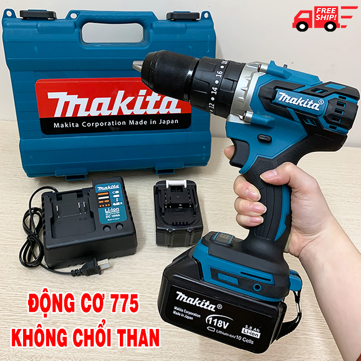 Máy khoan pin Makita 118V Lõi Đồng Không Chổi Than - Máy khoan 3 chức năng - Có búa- Máy khoan tường , khoan gỗ , khoan sắt - Máy khoan cầm tay - Máy bắt vít - Máy bắn vít