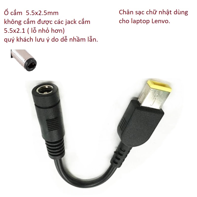 Cáp chuyển sạc chân vuông lenovo từ sạc 5.5x2.5mm