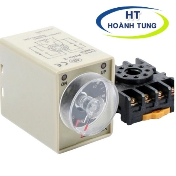 Timer cơ AH3-3 rơ le thời gian 8 chân tròn điện áp 220VAC kèm chân đế PF0830A