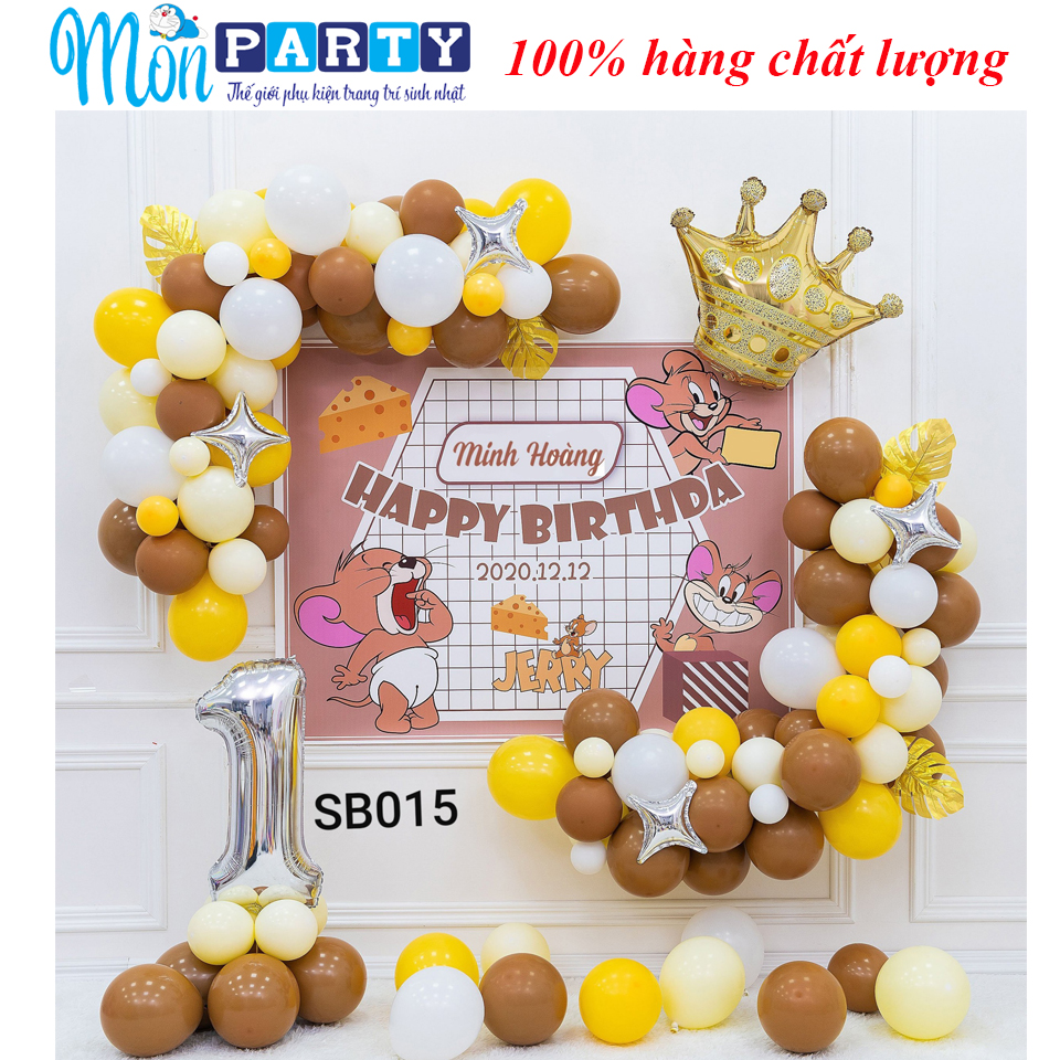 (KÈM BẠT VÀ IN TÊN BÉ) Set bóng trang trí sinh nhật kèm phông bạt, bóng bay sinh nhật tuổi chuột cho bé thôi nôi 1 tuổi