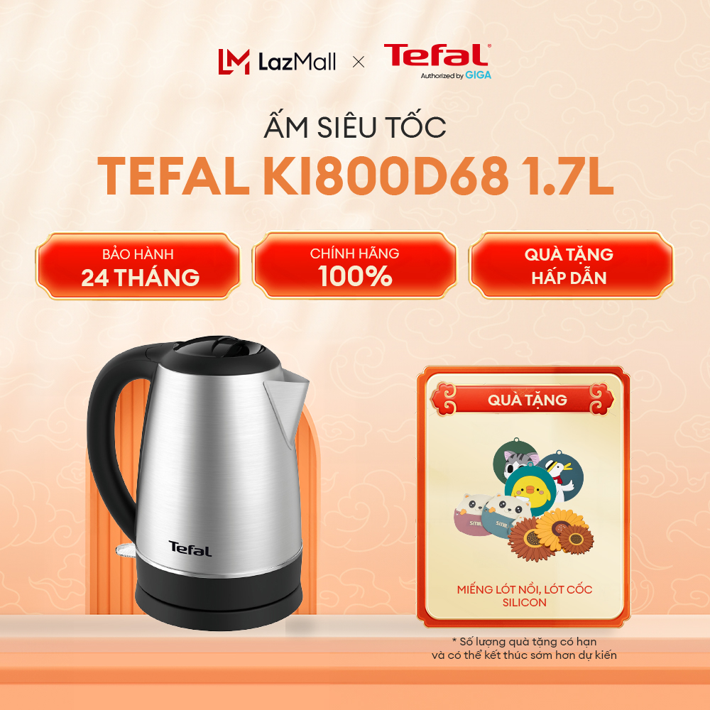 Ấm siêu tốc tefal ki800d68 1.7l | bình đun siêu tốc tefal 1800w - chính hãng-bh 24 tháng