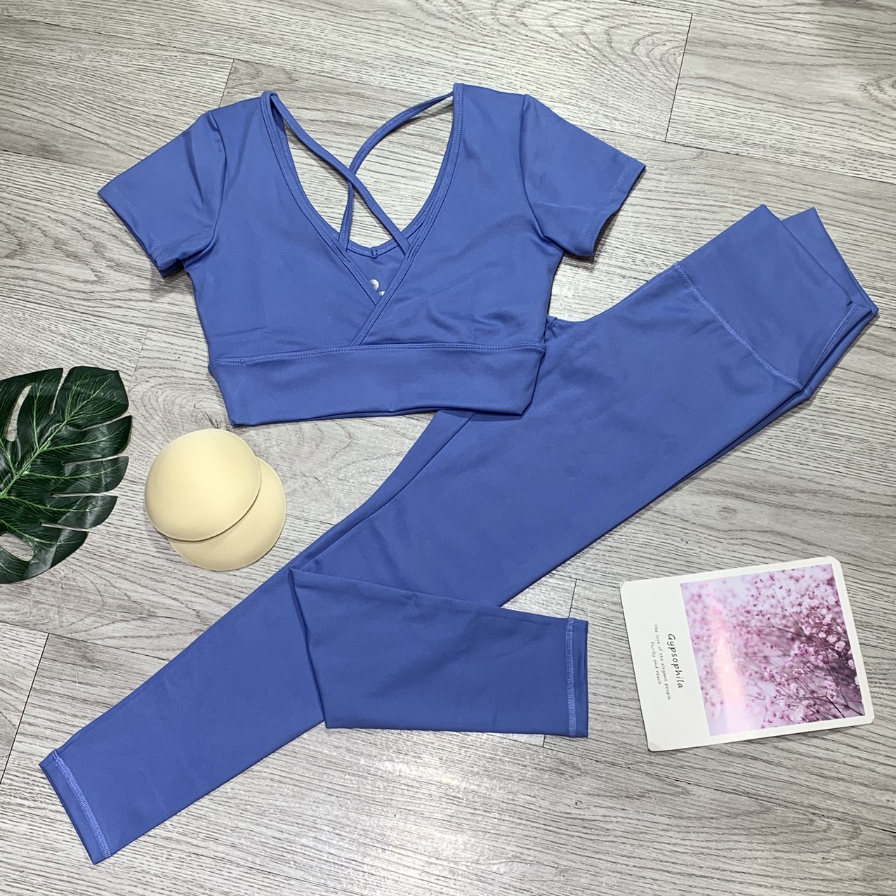 Đồ tập thể thao gym yoga nữ, set bộ áo crop ngắn tay kèm mút quần dài cao cấp Bin Sport BD157 - 2