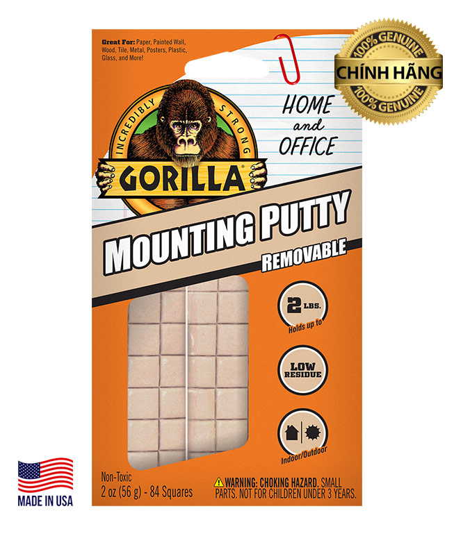 Miếng keo dán đa năng tiện lợi, miếng keo dán mọi vật liệu thương hiệu mỹ gorilla mounting putty 56g