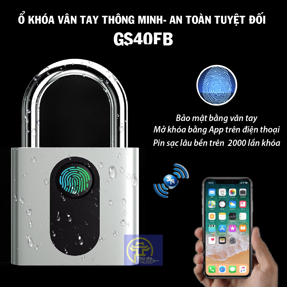 Ổ khóa vân tay thông minh OKLOK GS40FB mở bằng vân tay hoặc App điện thoại mẫu mới nhất