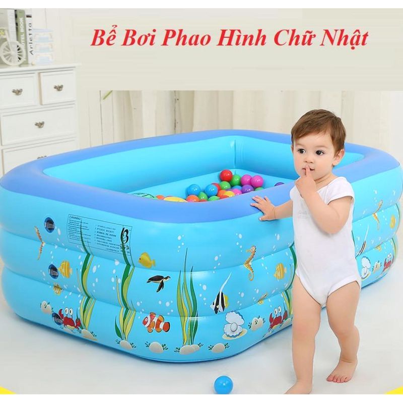BỂ PHAO BƠM HƠI 3 TẦNG CAO CẤP TẠI NHÀ CHO BÉ TẮM NGÀY HÈ 1M5 (dài 150cm rộng 110cm cao 55cm)