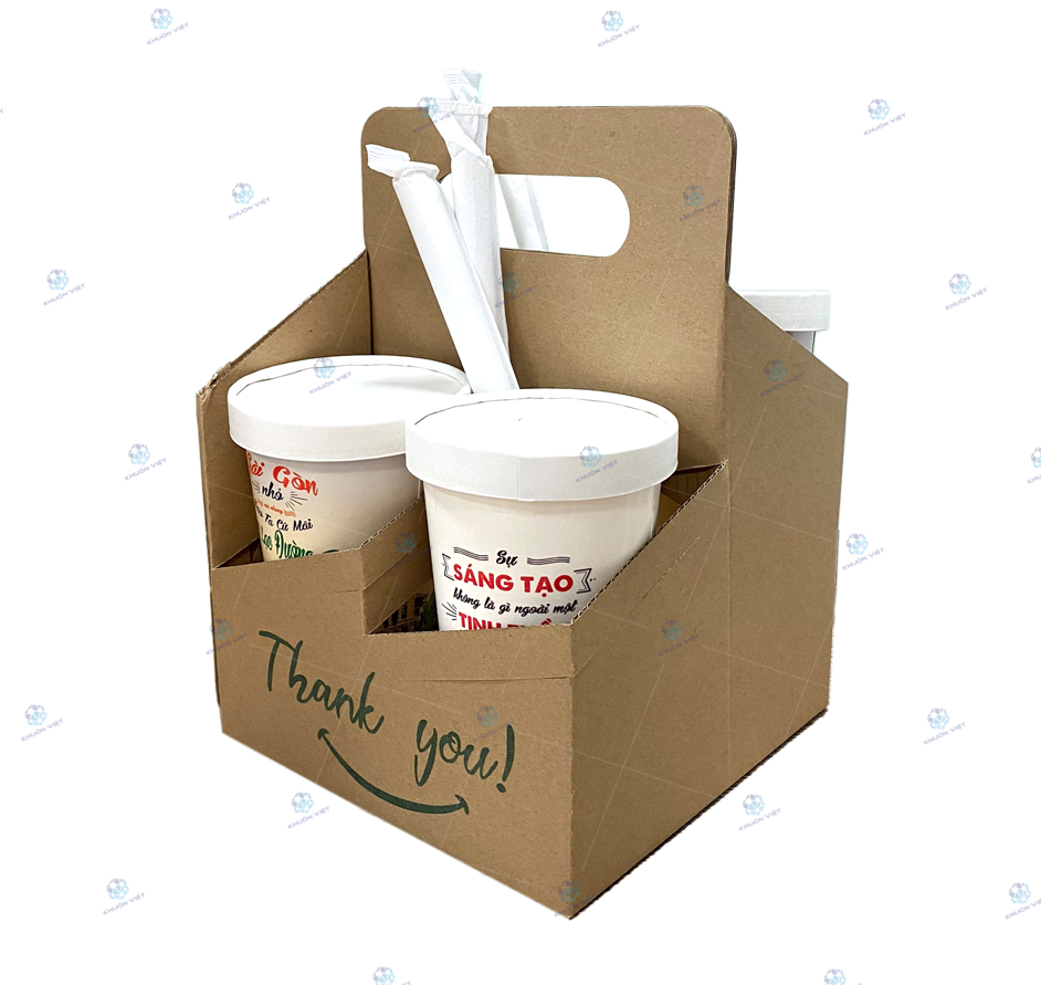 Gói 10 túi giấy đựng ly đựng cà phê, trà sữa mang đi in chữ Thank you