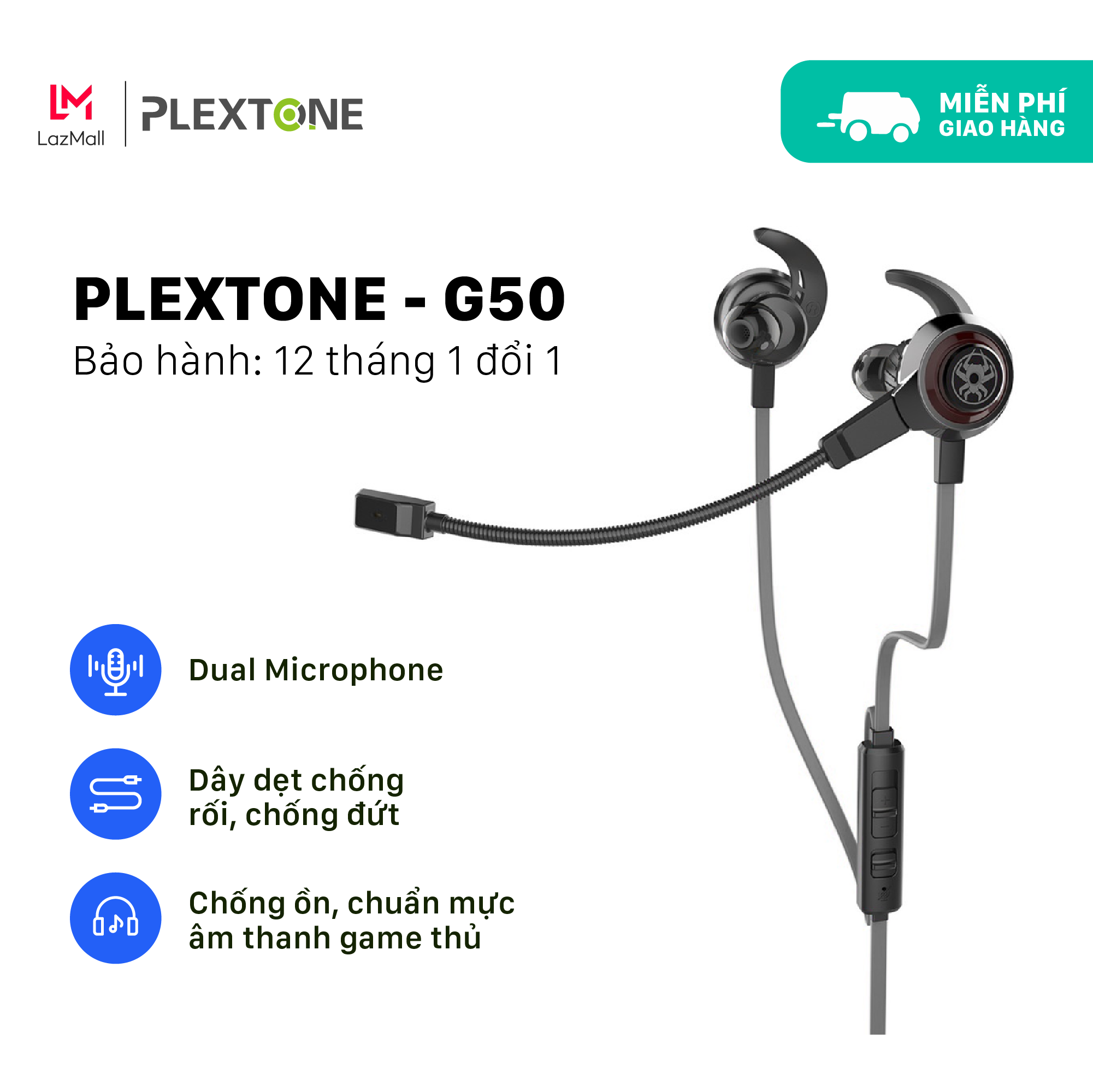 [Vouchers tích lũy] Tai nghe Gaming chơi Game có rung Plextone G50, tai phone có dây dành cho Game thủ chuyên nghiệp thiết kế In ear giúp chống ồn kèm nhiều phụ kiện thông minh dùng cho máy tính(PC), laptop điện thoại và Smartphone cao cấp phiên bản 2020.