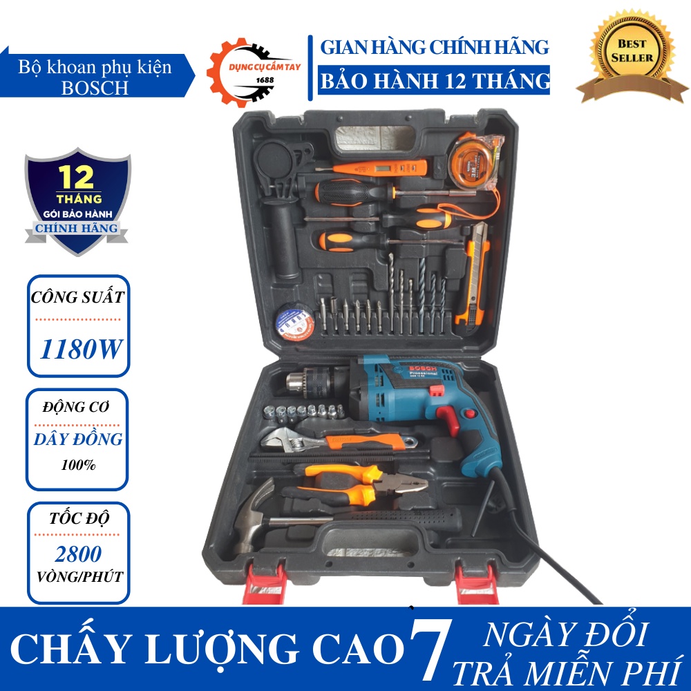 Bộ máy khoan điện bosch 13ly - valy khoan tường, sắt, gỗ, bắt vít, bắn tôn...động cơ dây đồng 100% ...