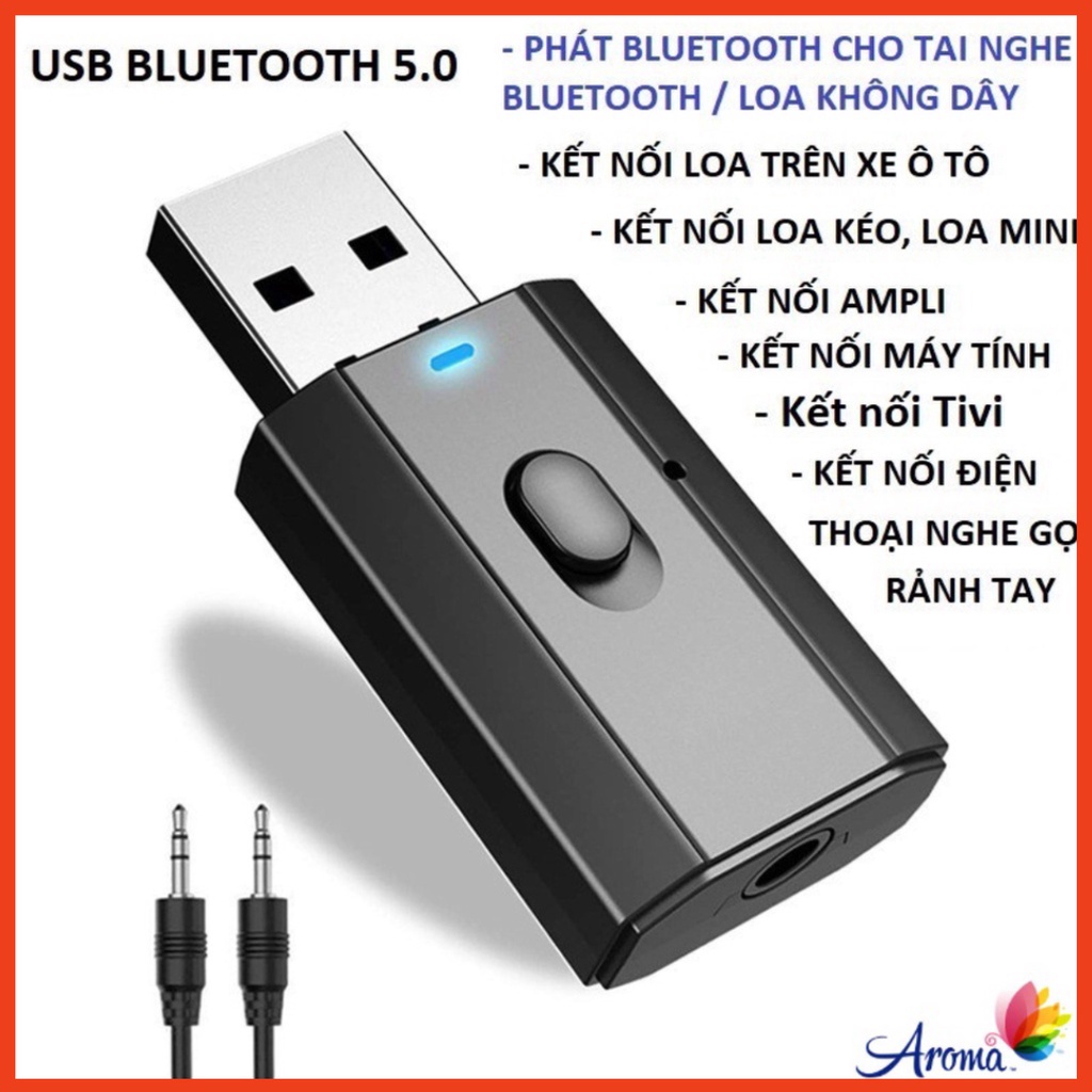 Thiết bị thu phát tín hiệu âm thanh usb bluetooth 5.0 đa chức năng jack cắm 3.5mm dùng cho máy tính,loa,ô tô tai nghe