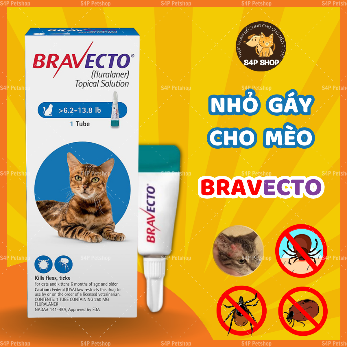 BraVecto nhỏ gáy phòng và diệt ve rận bọ chét dành cho mèo 2.8 - 6.25 kg