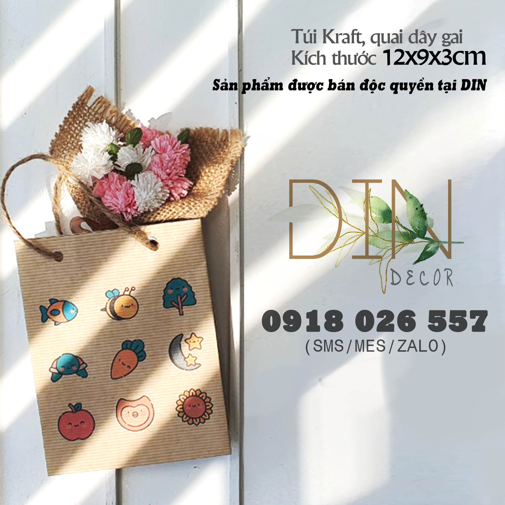 Túi giấy mini kraft họa tiết Vintage kích thước 9x12x3cm