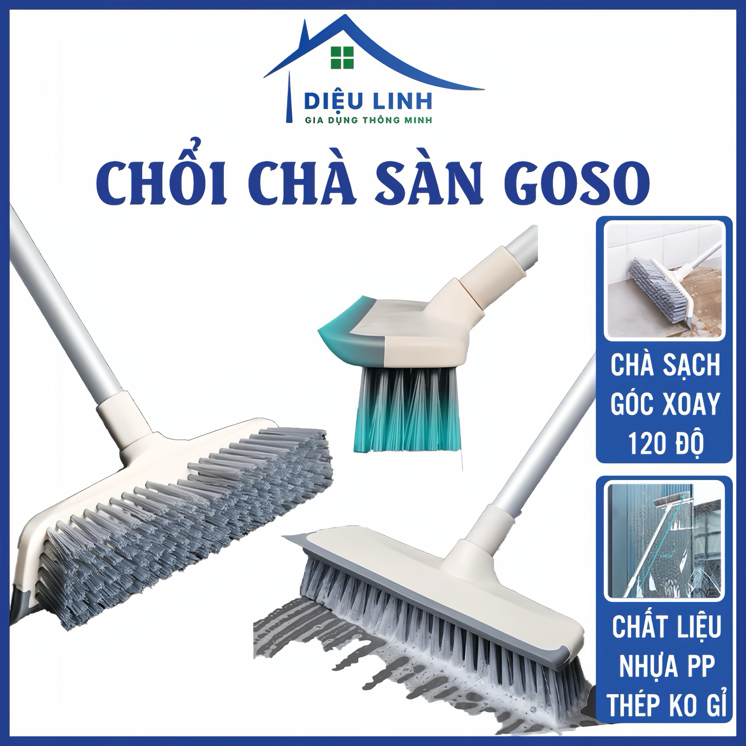 Chổi chà sàn goso, cây chà sàn nhà tắm goso chổi cọ sàn và gạt nước đa năng 2 trong 1, cán hợp kim nhôm tăng giảm chiều dài 65-125cm dieulinhshop