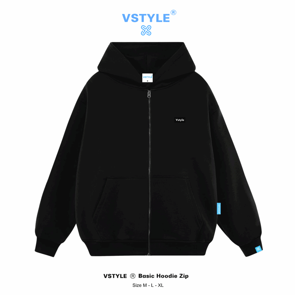 Áo Hoodie Zip Basic Logo Cao Su Vstyle Unisex Local Brand - Đen