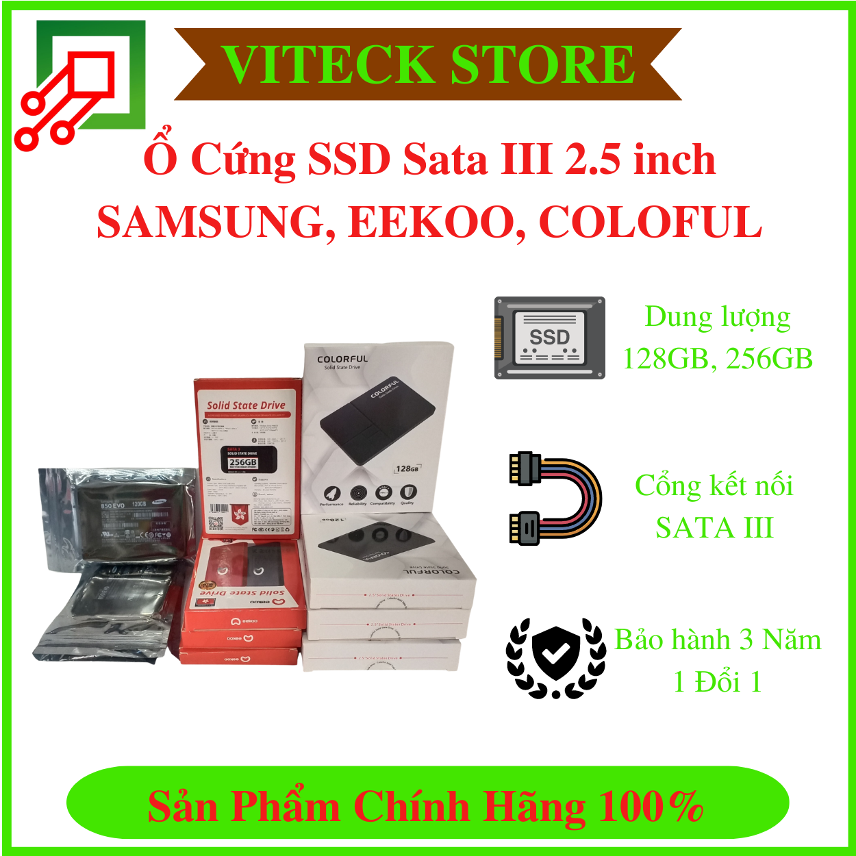 Ổ cứng ssd 120gb/ 128gb/ 250gb/ 256gb eekoo, samsung, coloful sata iii 2.5 inch - bh 3 năm