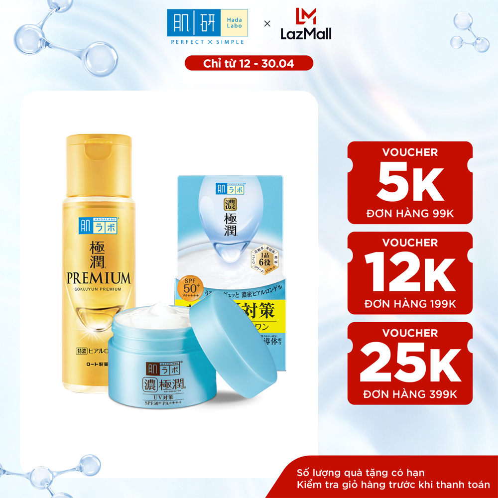 [VB] Bộ đôi dưỡng da ẩm mịn Hada Labo Koi-Gokujyun Nhập khẩu( Kem dưỡng ẩm chống nắng UV White Gel 90g + Dung dịch dưỡng ẩm tối ưu Premium Lotion 170ml)