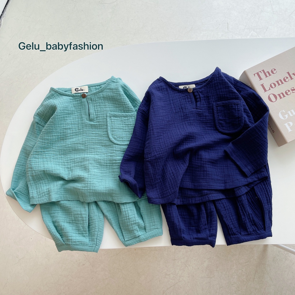 Bộ thu đông dài tay cho bé trai, bộ quần áo cho bé chất liệu xô muslin 2 lớp, mềm mịn, phù hợp với trẻ nhỏ GLB057