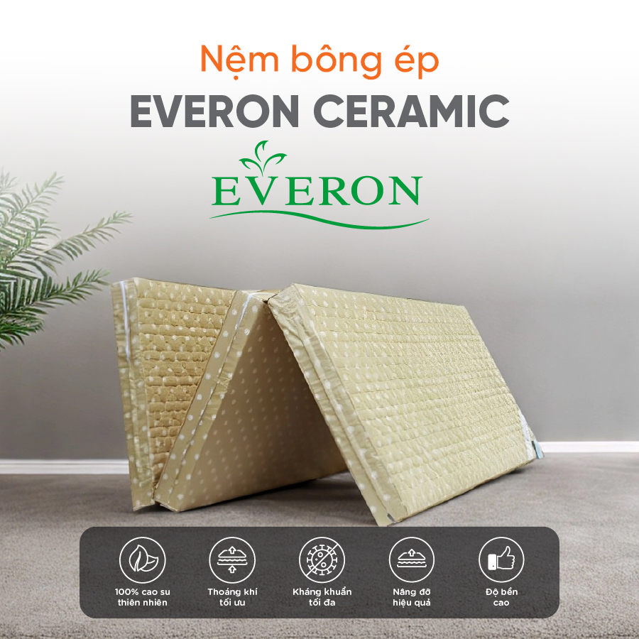 [Trả góp 0%] Nệm bông ép gấp 3 Everon Ceramic- Lớp chần gòn êm ái-Bảo hành 5 năm - Màu ngẫu nhiên.