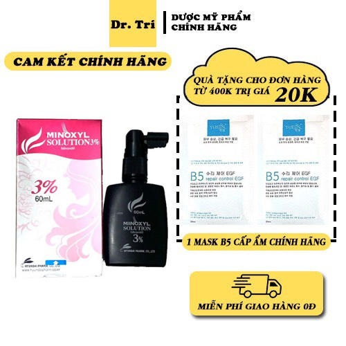 Xịt mọc tóc, giảm rụng tóc, hói đầu minoxyl solution 3% chai 60ml - dr.trí hàng chính hãng