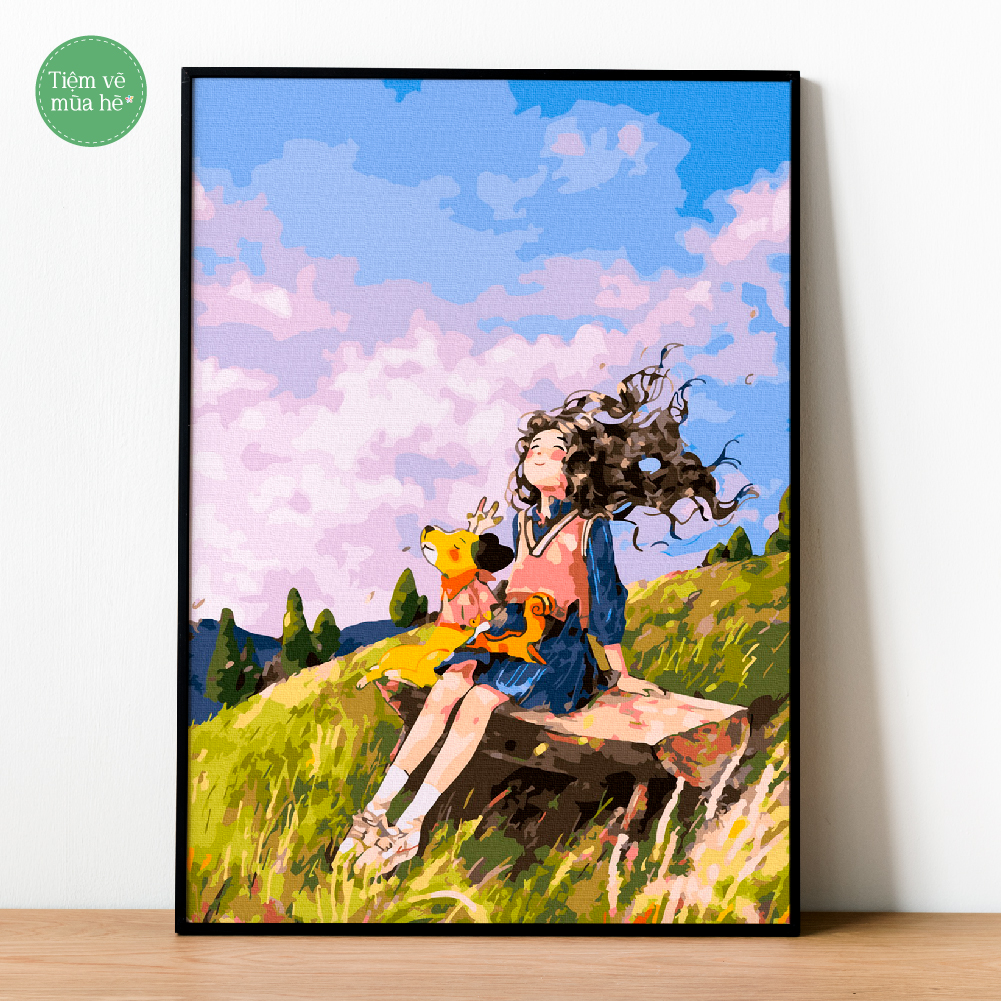✅Tranh số hóa Đón gió đã căng khung 40x50cm Tiệm vẽ mùa hè