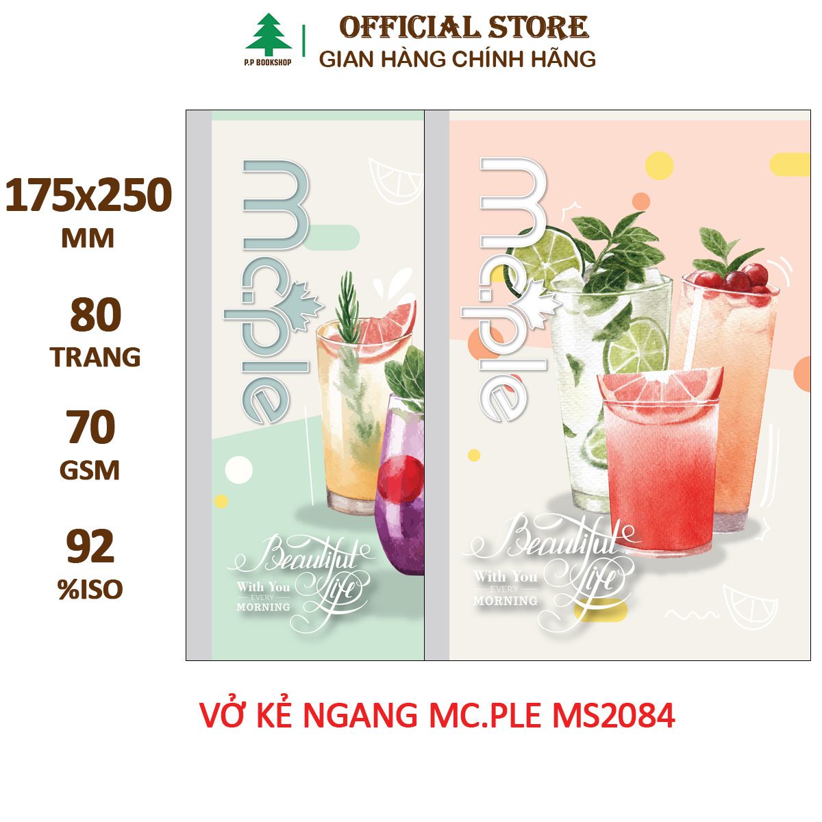 Vở kẻ ngang b5 mc.ple mc.ple 80 trang juice ms2084, định lượng 70gsm, độ trắng 92% iso - sổ tập vở chất lượng, bám mực tốt