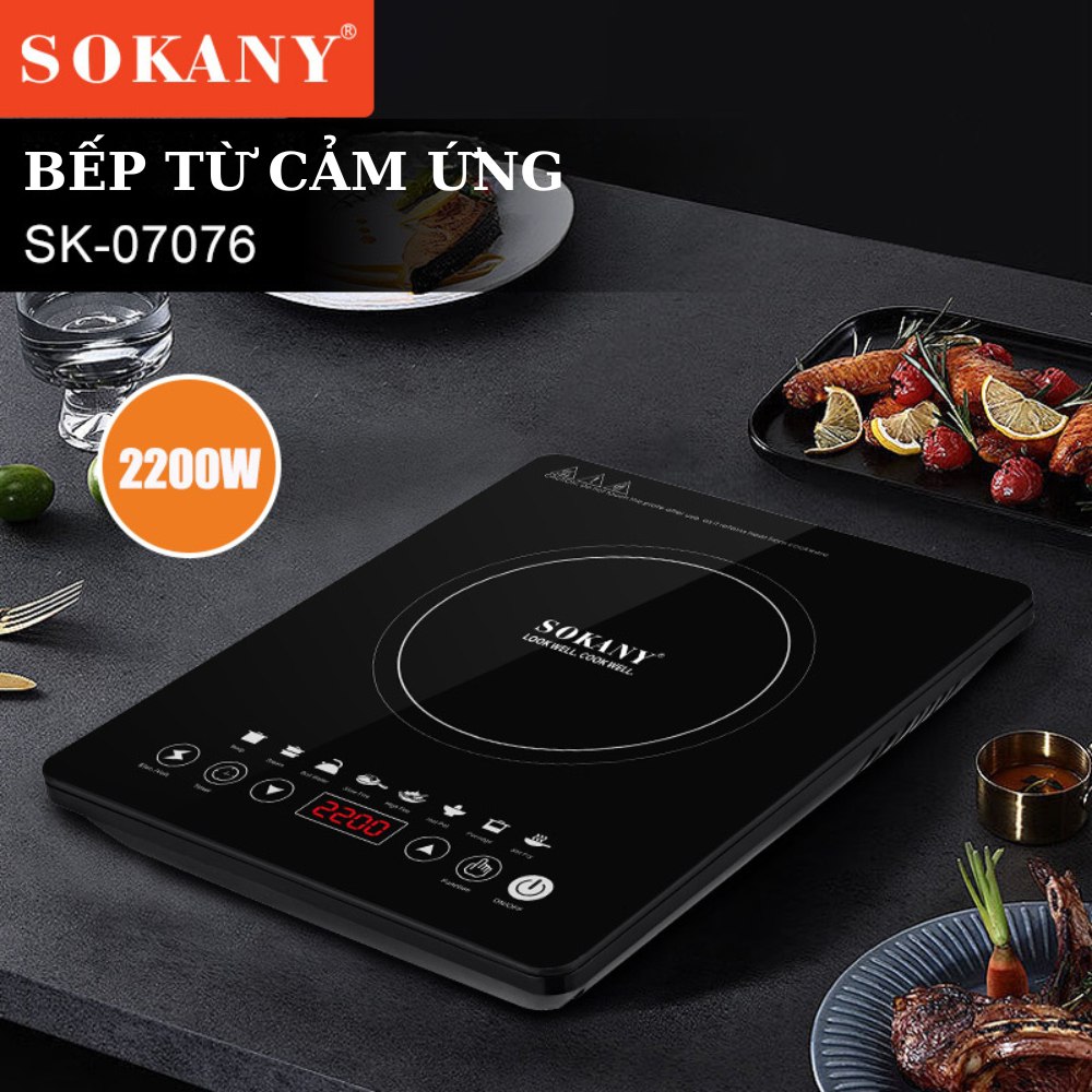 Bếp từ cảm ứng SOKANY mặt kính sang trọng có công suất cực lớn 2200W đun nhanh khỏe, bếp lẩu, điện từ - SK07076