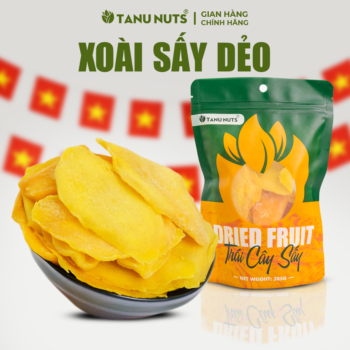  Xoài sấy dẻo không đường TANU NUTS túi 400g trái cây sấy tốt cho người ăn kiêng bà bầu. 