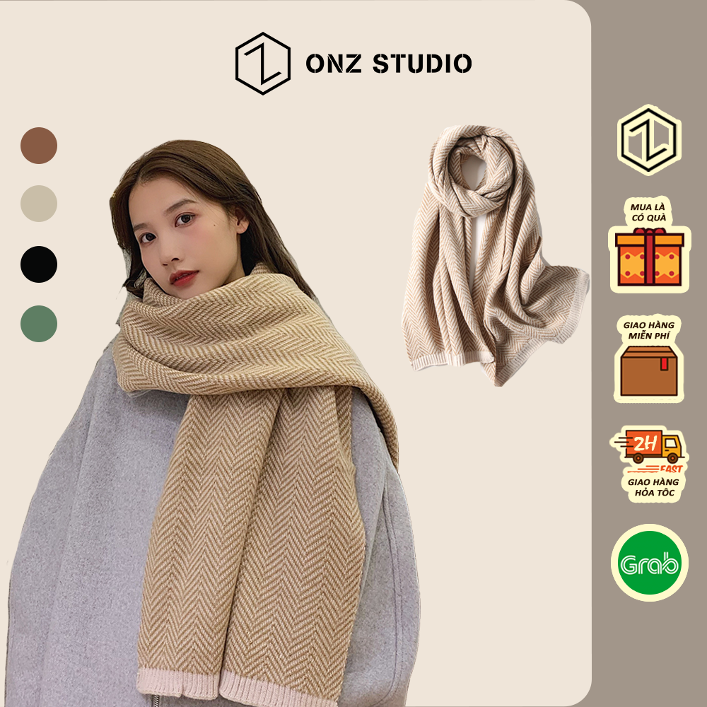 Khăn quàng cổ DORY vải len Cashmere - Khăn choàng cổ len nam nữ hoạ tiết xương cá chất liệu mềm mịn KXC01