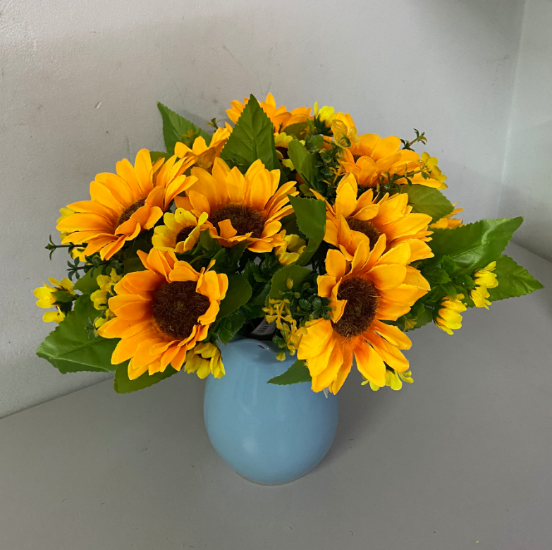 Hoa giả lụa-Chùm hoa hướng dương 30-35cm trang trí nhà cửa, quán café