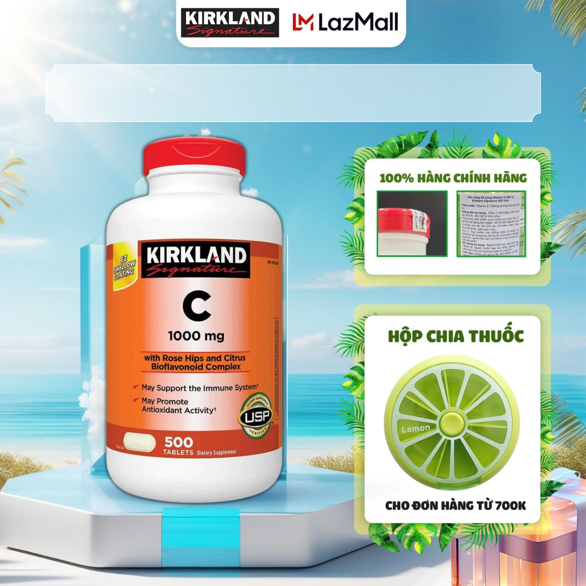 Viên uống Vitamin C 1000mg Kirkland Hộp 500 Viên Của Mỹ giúp làm sáng da, tăng sức đề kháng