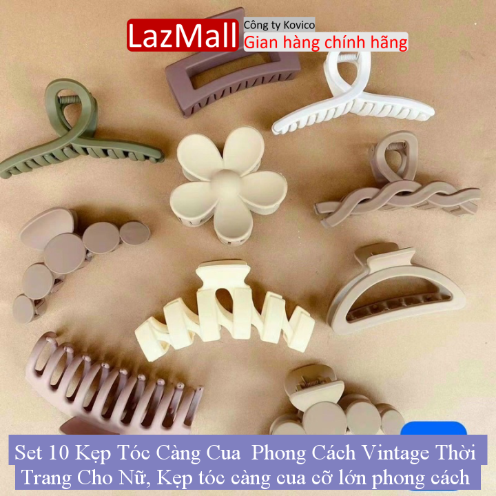 Set 10 Kẹp Tóc Càng Cua Phong Cách Vintage Thời Trang Cho Nữ, Kẹp tóc càng cua cỡ lớn phong cách Hàn Quốc thanh lịch