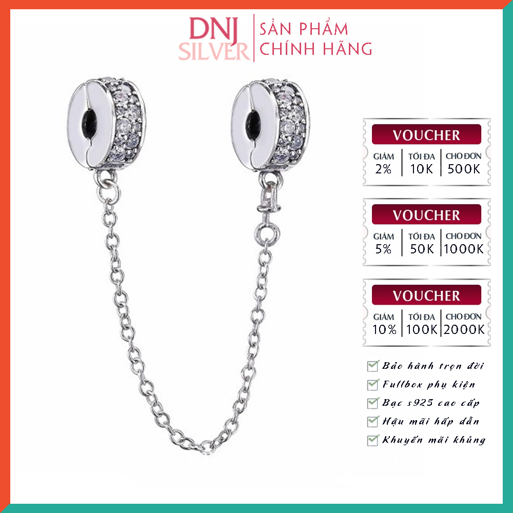 Charm bạc 925 cao cấp, hàng chuẩn bạc - Charm Clear Pavé Safety Chain Clip thích hợp để mix vòng tay charm - DN365