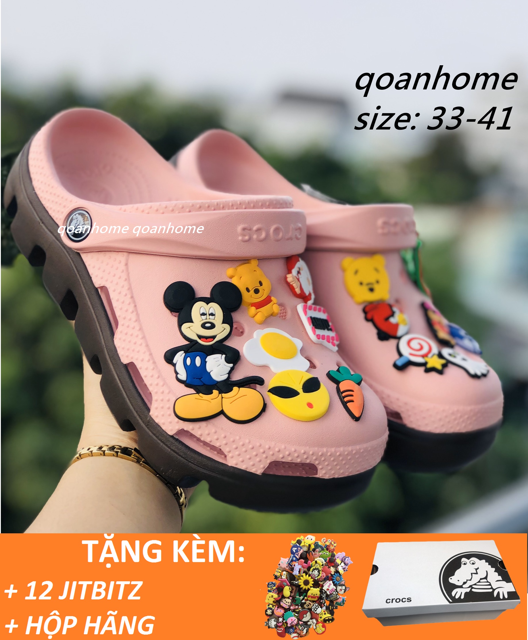 DÉP CÁ SẤU CROCS HỒNG ĐẾ NÂU - DÉP QUAI NGANG CROCS DUET SPORT -  DÉP CÁ SẤU - DÉP QUAI NGANG CÁ SẤU - DÉP SỤC- DÉP CROCS