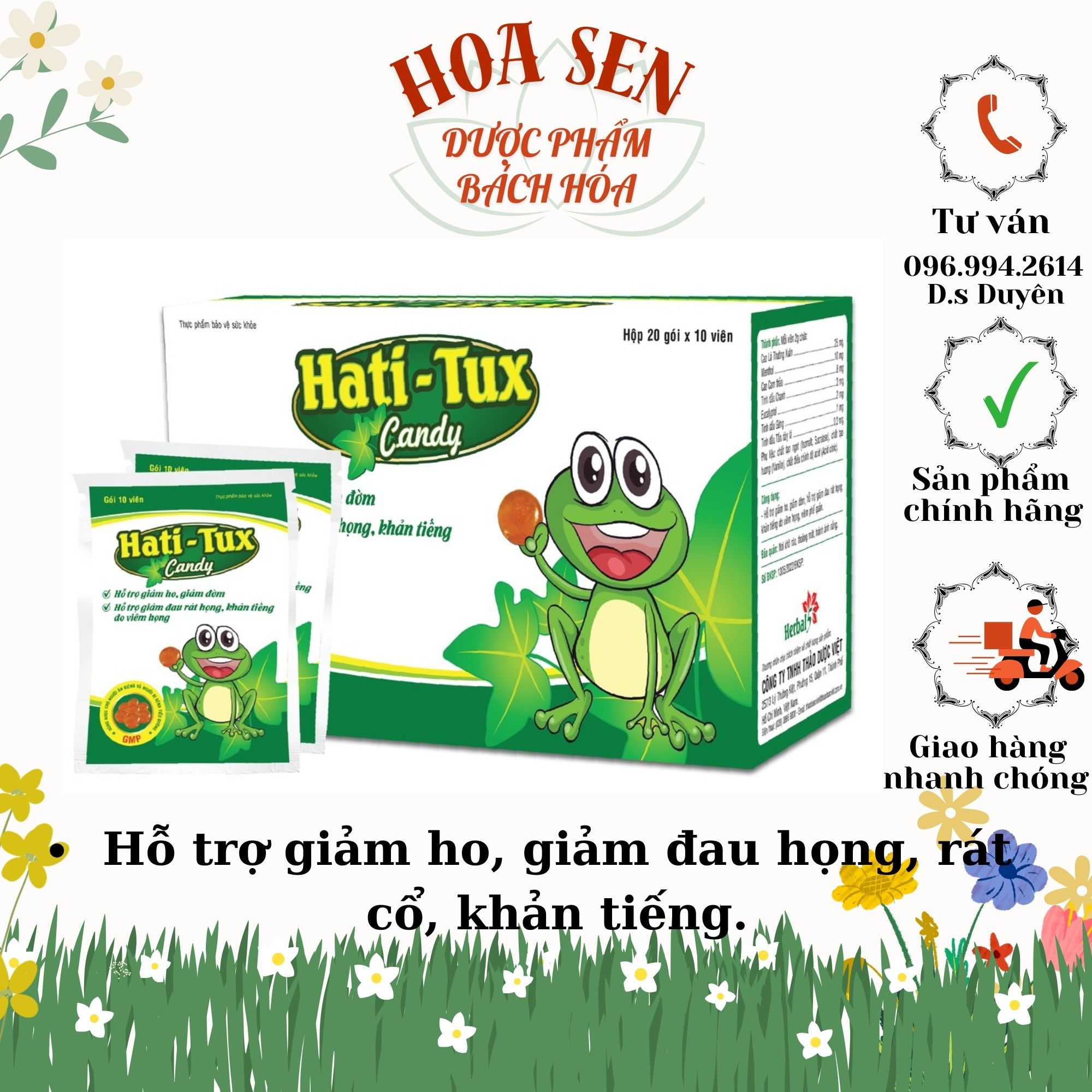 1 túi kẹo ngậm ho con ếch Hati - Tux ( gói 10 viên)