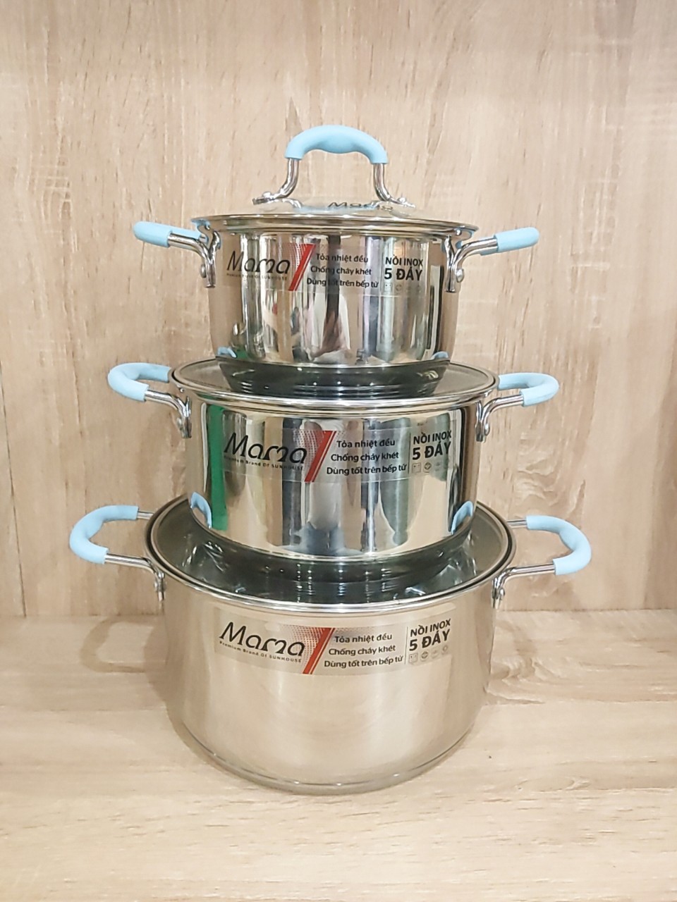 [HCM]bộ nồi sunhouse shg504 inox 304 5 đáy hàng cao cấp dùng tốt trên bếp từ