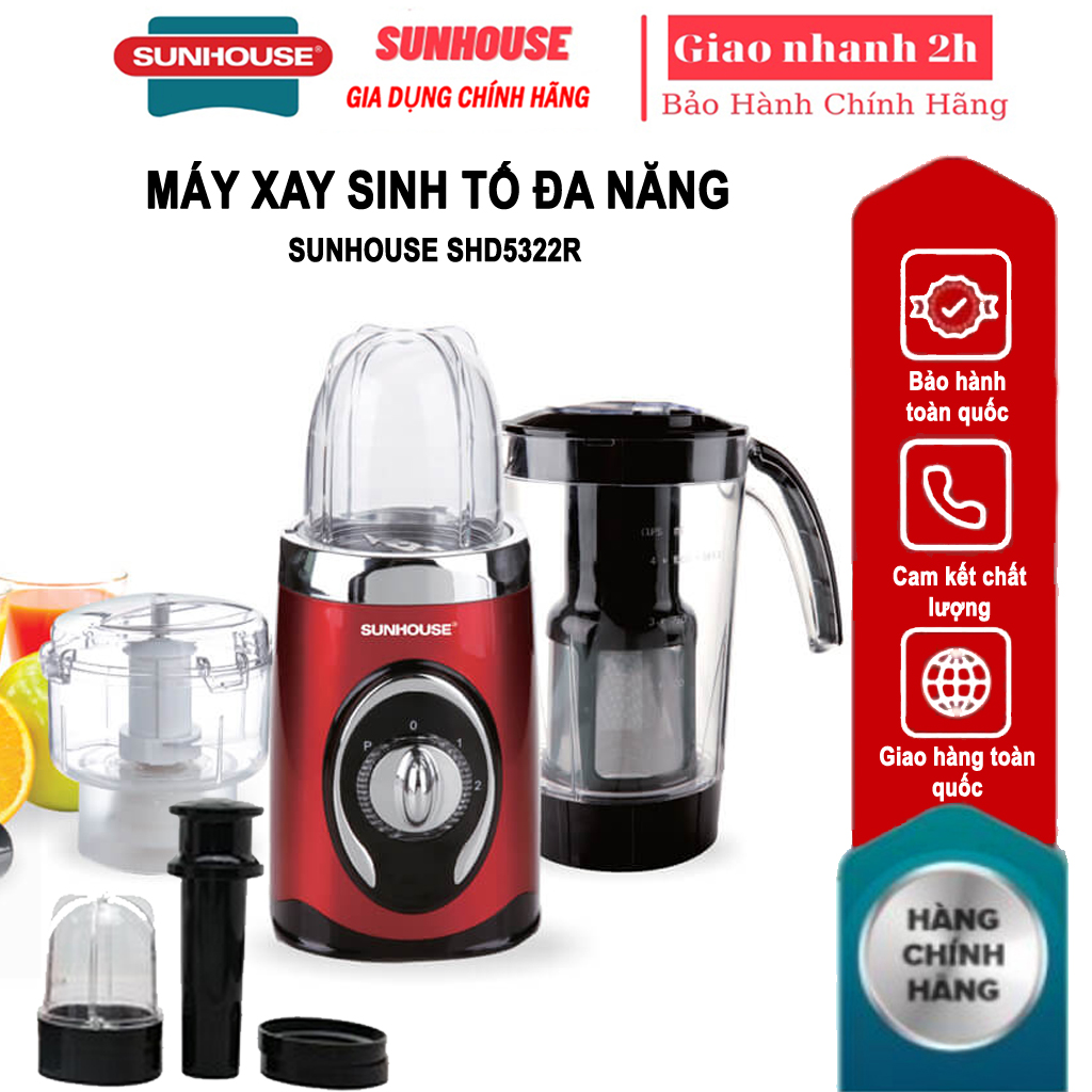 Máy xay sinh tố đa năng 3 cối Sunhouse SHD5322R đỏ công suất 220W
