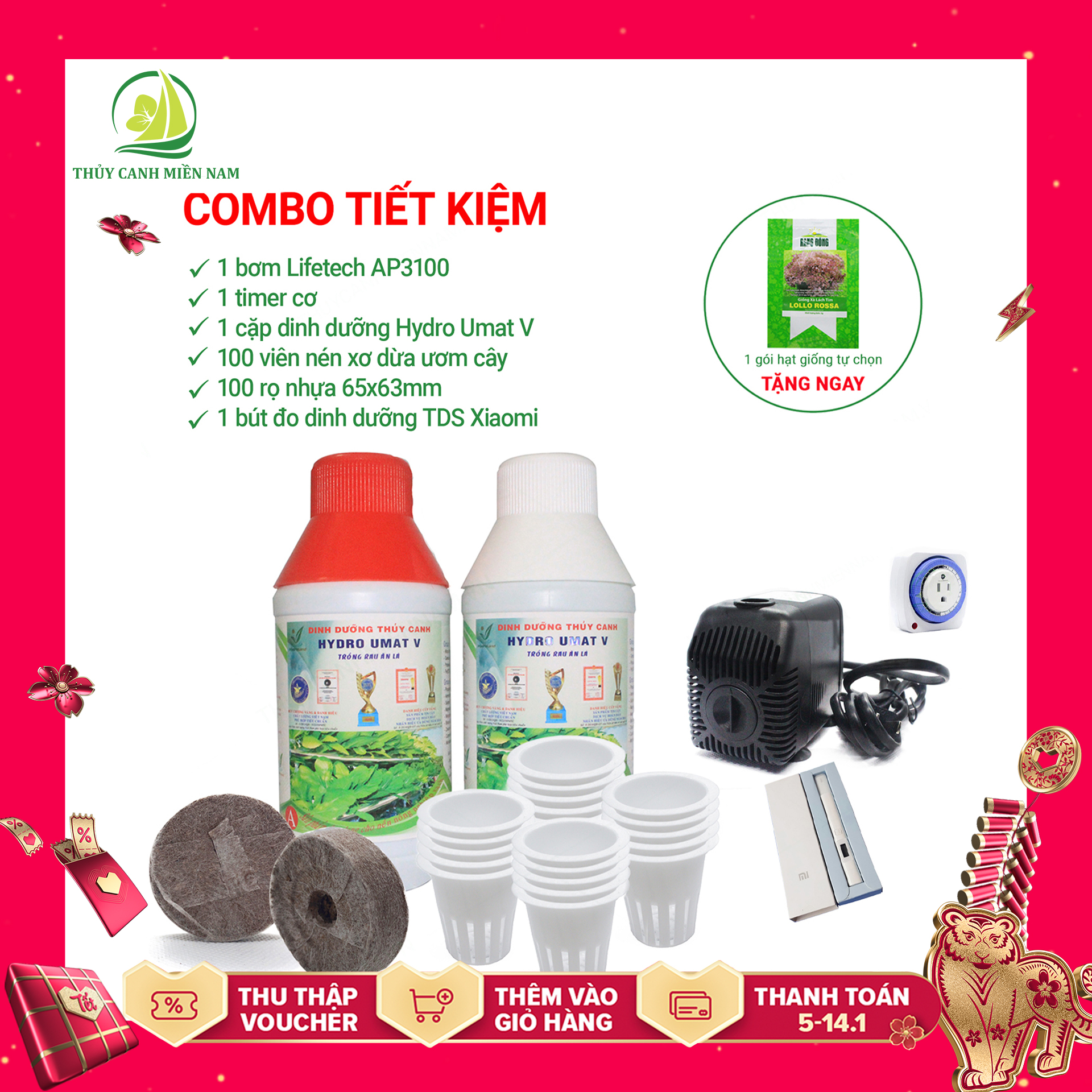 [COMBO GIÁ HỜI] Combo dụng cụ trồng rau thủy canh 6 món