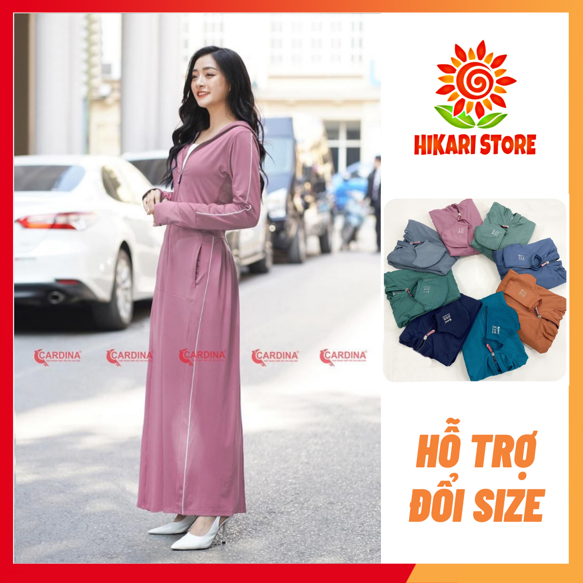 Áo Chống Nắng Nữ Toàn Thân Dáng Dài 2 Lớp Cardina Nhật Bản 2023 - Vải aircool thun lạnh làm mát, thông hơi, chống tia UV, tặng kèm khẩu trang